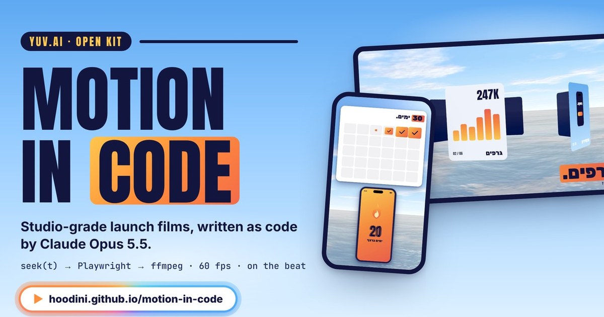 מושן בקוד: איך Claude Code הופך לסטודיו אנימציה, עם הדגמות שרצות כאן בעמוד
